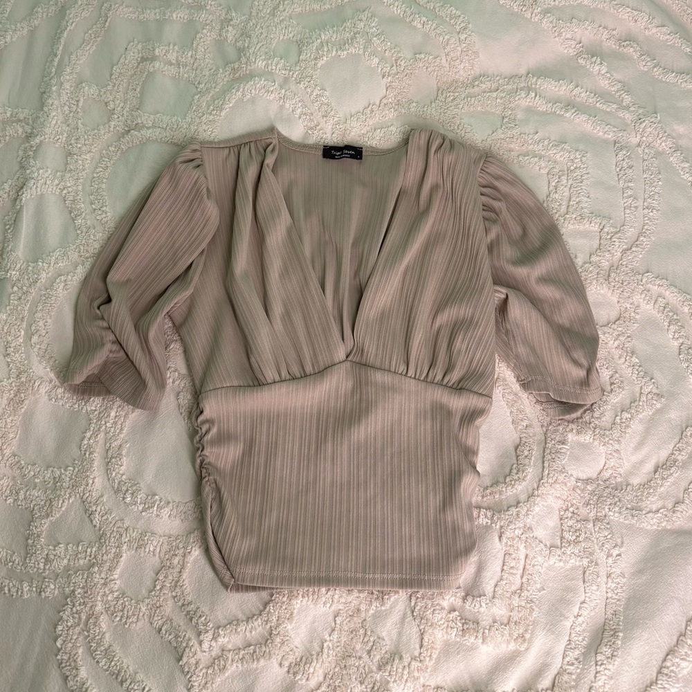 Elegant V-Neck Ribbed Blouse